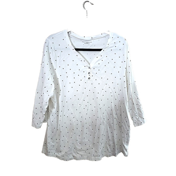 Croft & Barrow White Polka Dot Henley 3/4 Sleeve Casual Top Womans Plus Size 2X - Picture 1 of 6